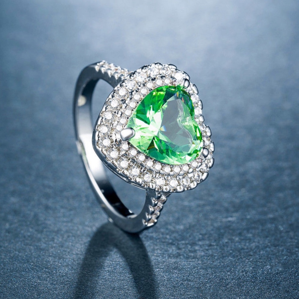 925 Silver Heart Shaped Green Amethyst Ring - Picture 5 of 6